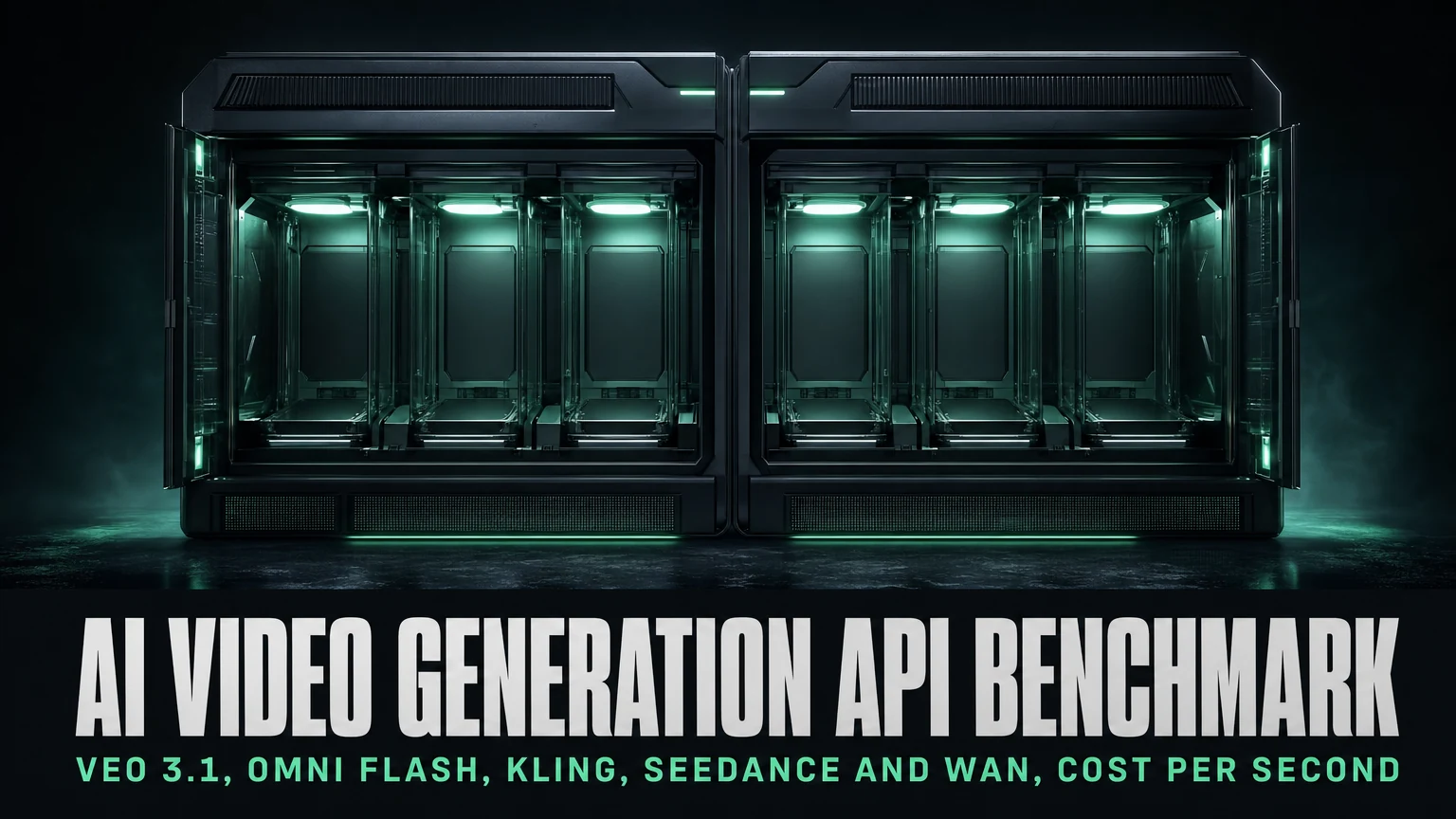 AI video generation API benchmark cover comparing Veo 3.1, Kling and Seedance; editorial artwork, not a generated test output