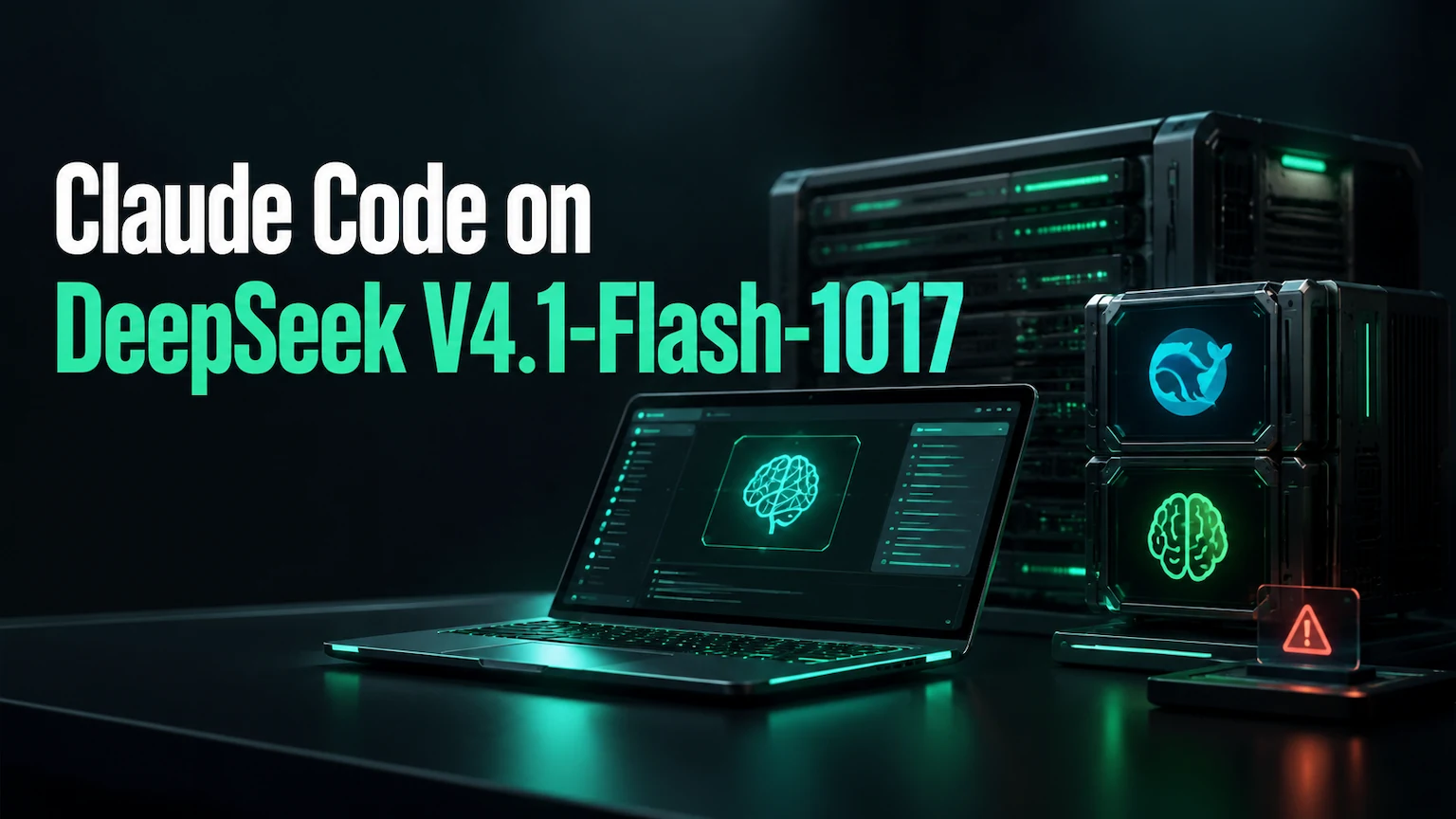 Claude Code on DeepSeek V4.1-Flash-1017 cover; editorial artwork of a terminal agent, not a benchmark chart