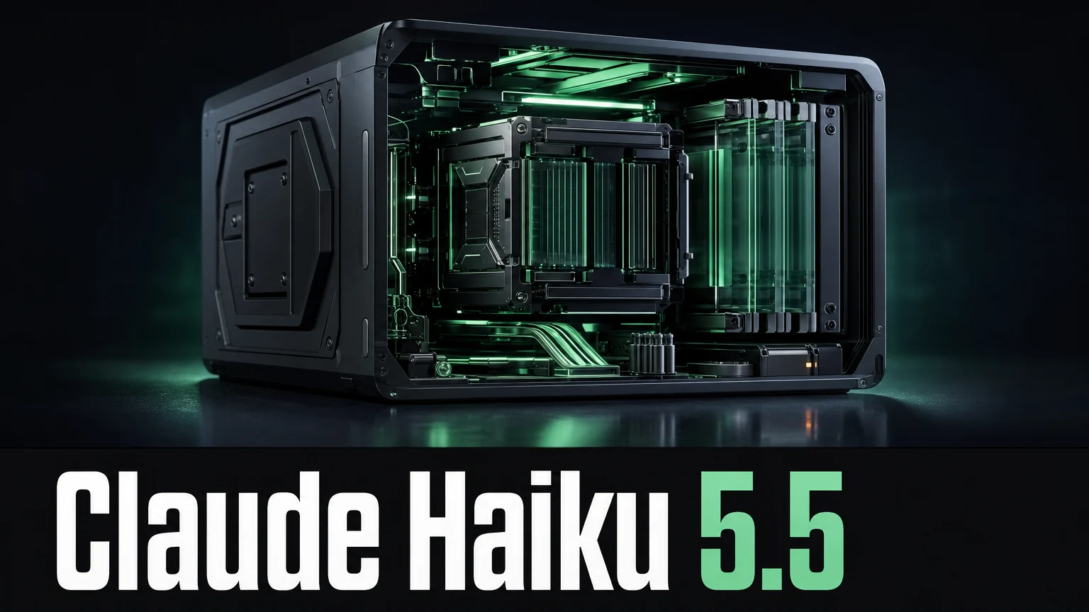 Claude Haiku 5.5 headline beside a compact mint-lit inference engine