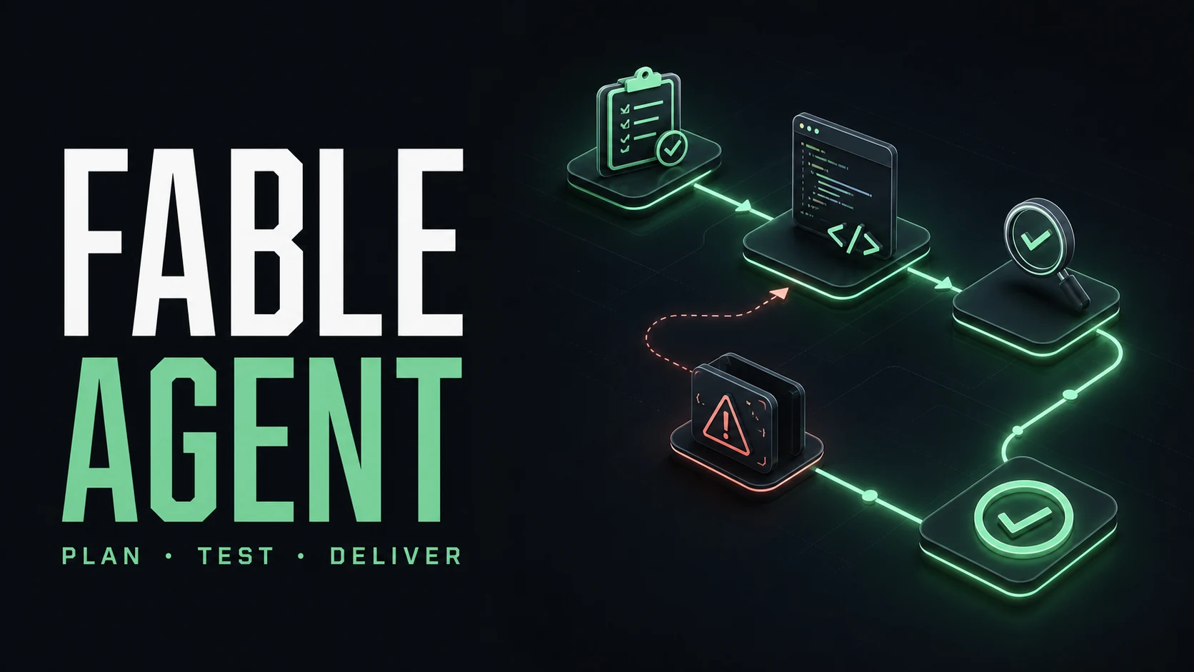 An autonomous coding workflow moving through planning, testing, recovery, and delivery