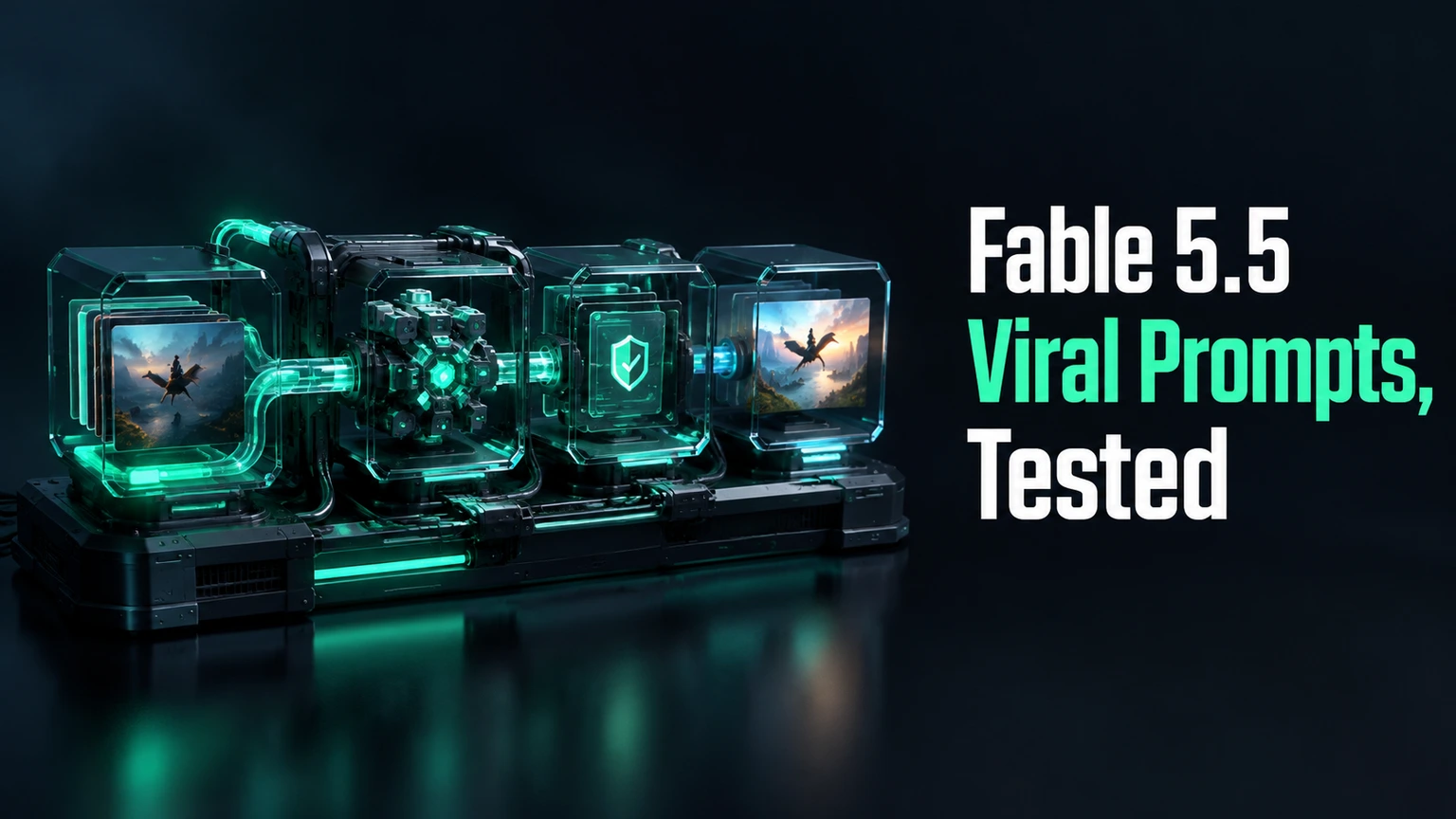 Fable 5.5 viral prompts test cover; editorial artwork, not model output