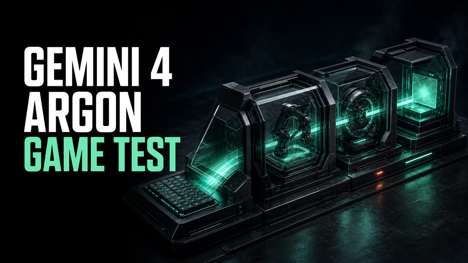 Editorial cover for a one-prompt Gemini 4 Argon browser game test; artwork, not a game screenshot