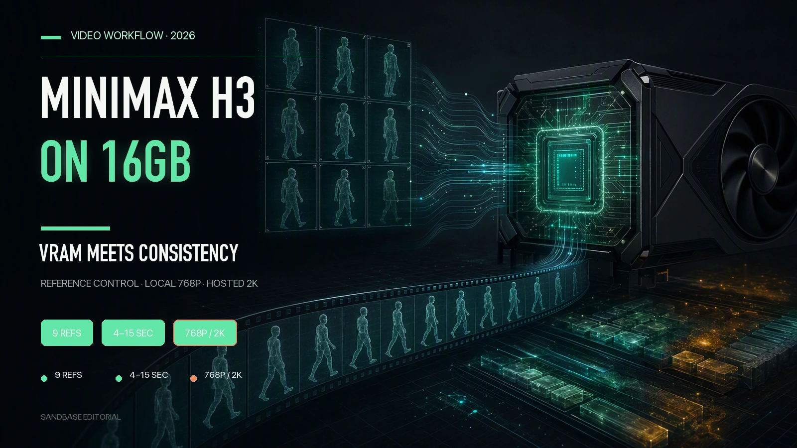 MiniMax H3 16GB VRAM workflow comparing references, local 768p, and hosted 2K