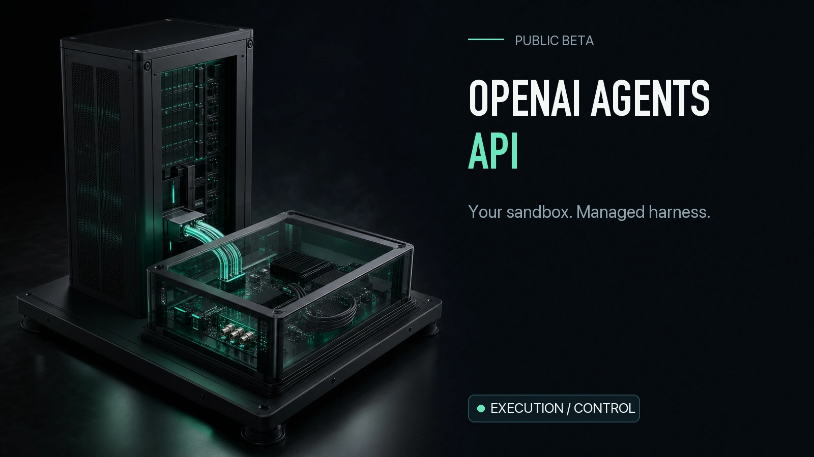 OpenAI Agents API conceptual cover: managed harness connected to a separate execution environment