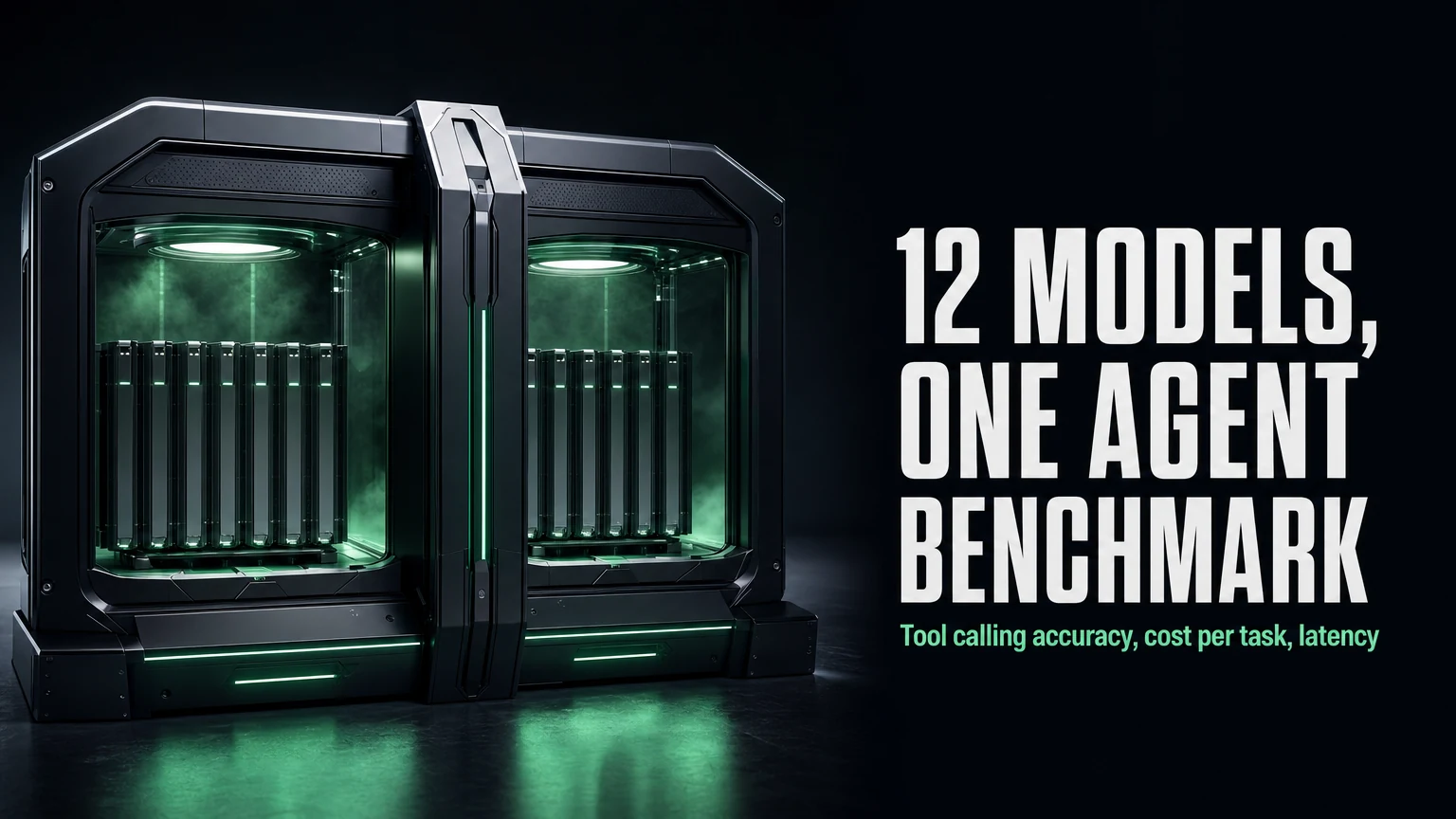 LLM agent tool calling benchmark 2026 cover for 12 models; editorial artwork, not a test result