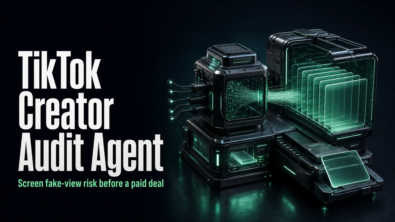 Cover for a tutorial on building a TikTok creator audit agent that screens recent posts for fake-view risk signals