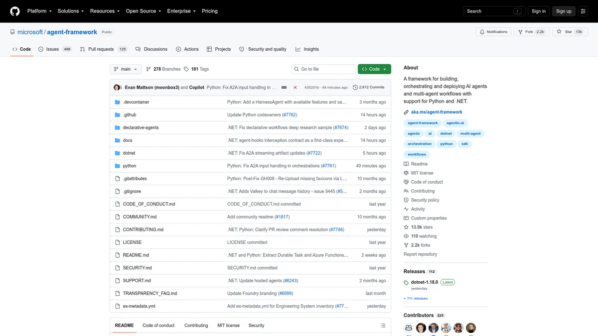 Microsoft Agent Framework repository and its production-oriented feature set