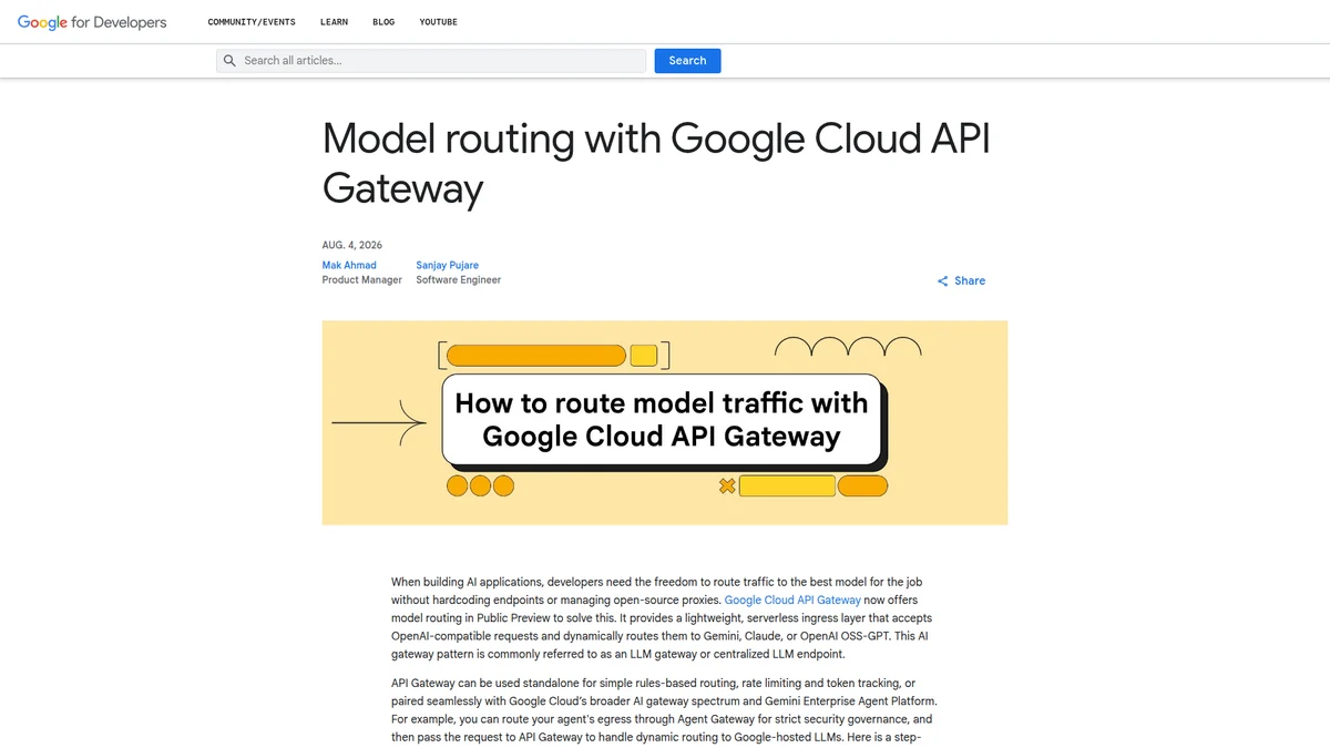 Google Developers announcement for API Gateway model routing