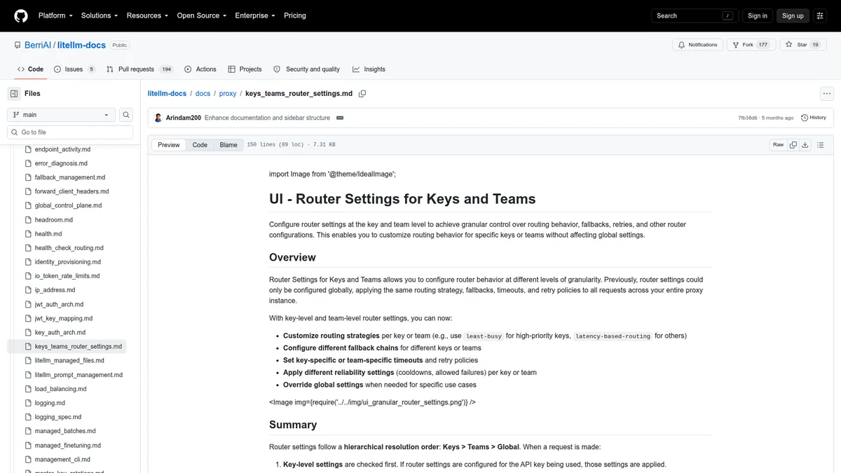 LiteLLM documentation showing routing strategies and fallback controls