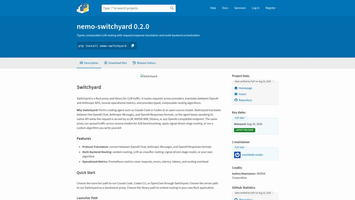 Switchyard README quick start and coding-agent launcher commands