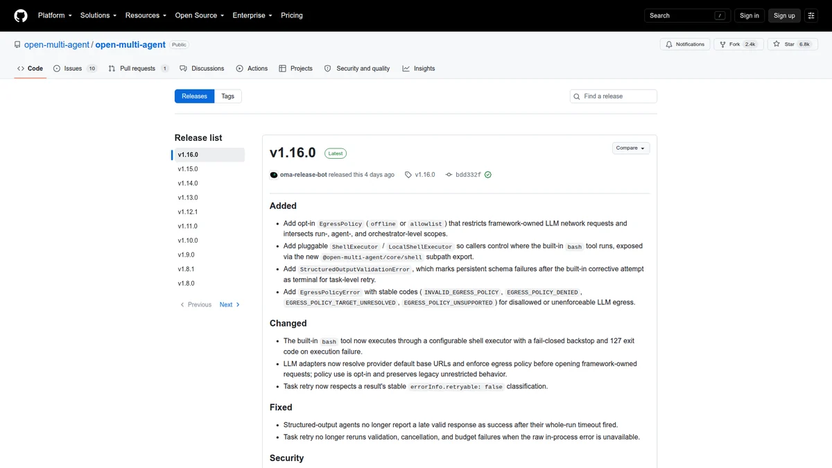 Open Multi-Agent releases and default-deny tool change