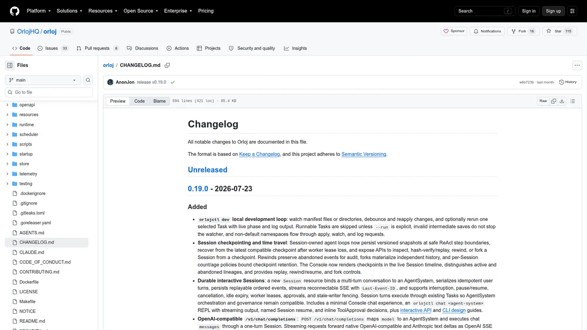 Orloj changelog with resource and reliability changes