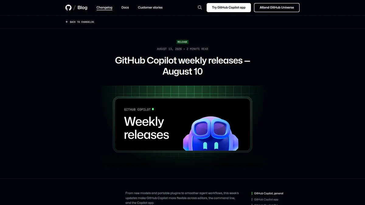GitHub's official Copilot weekly release announcing Agent Plugins 1.0
