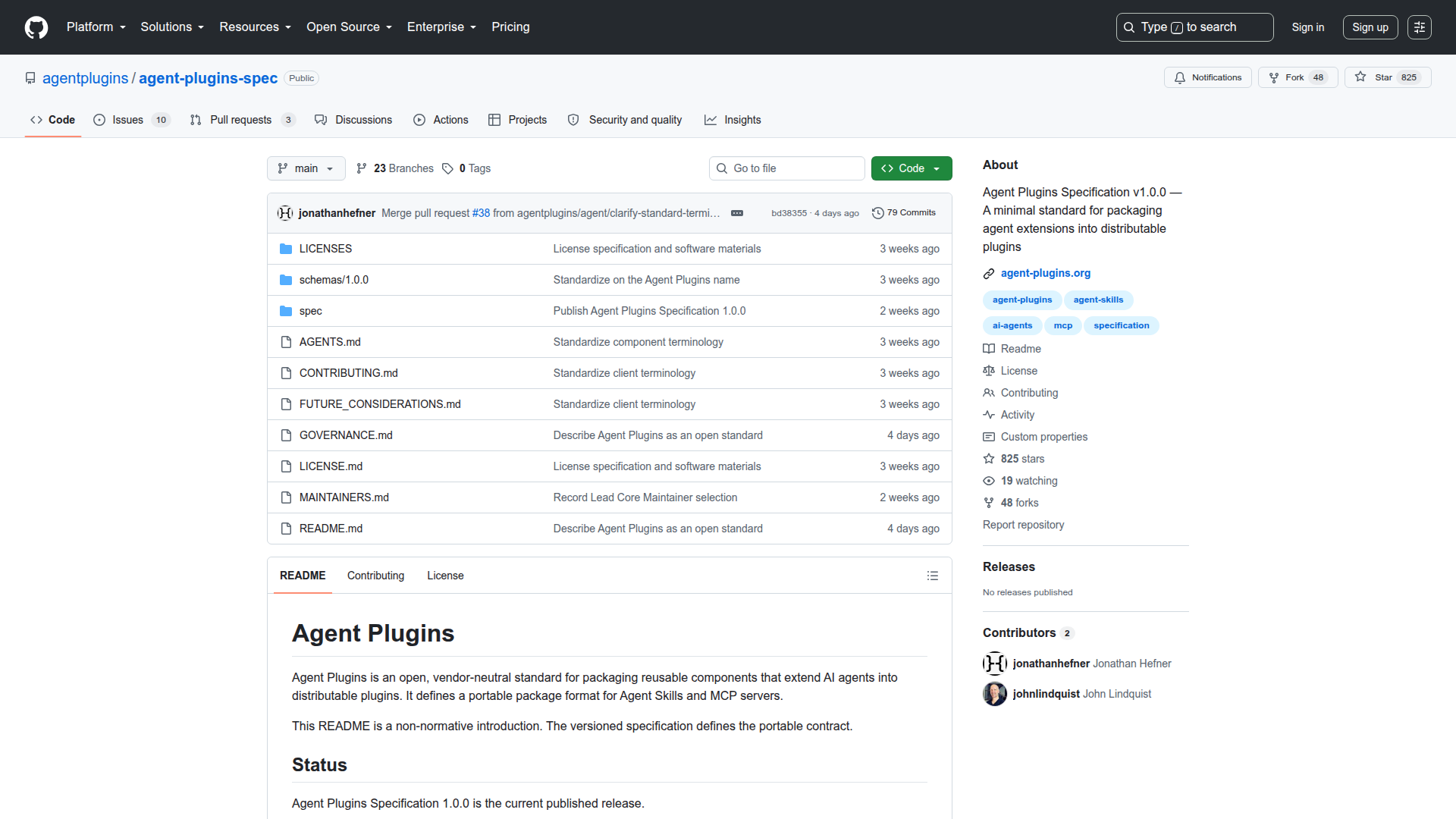Agent Plugins specification repository on GitHub