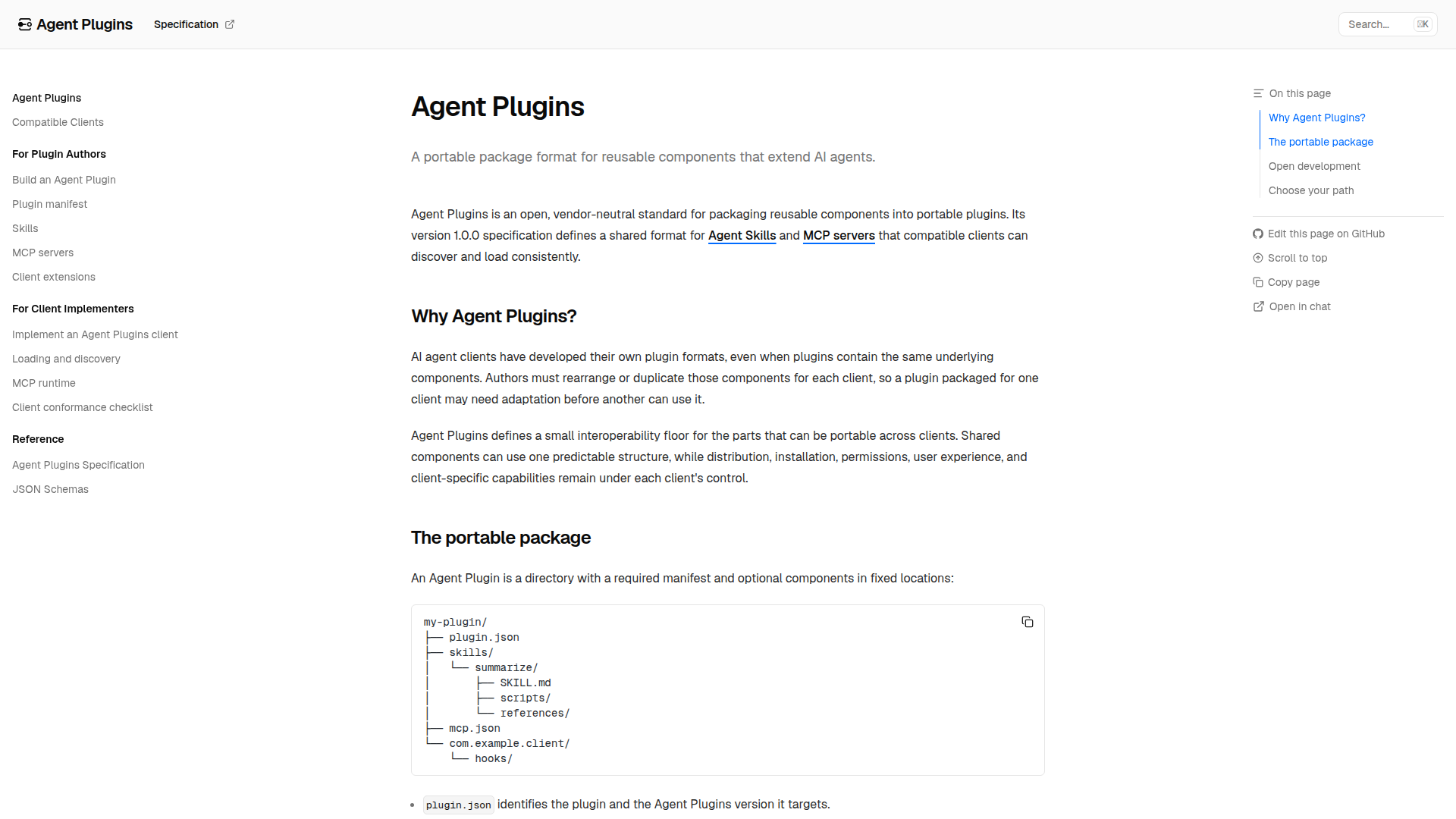 Agent Plugins specification homepage