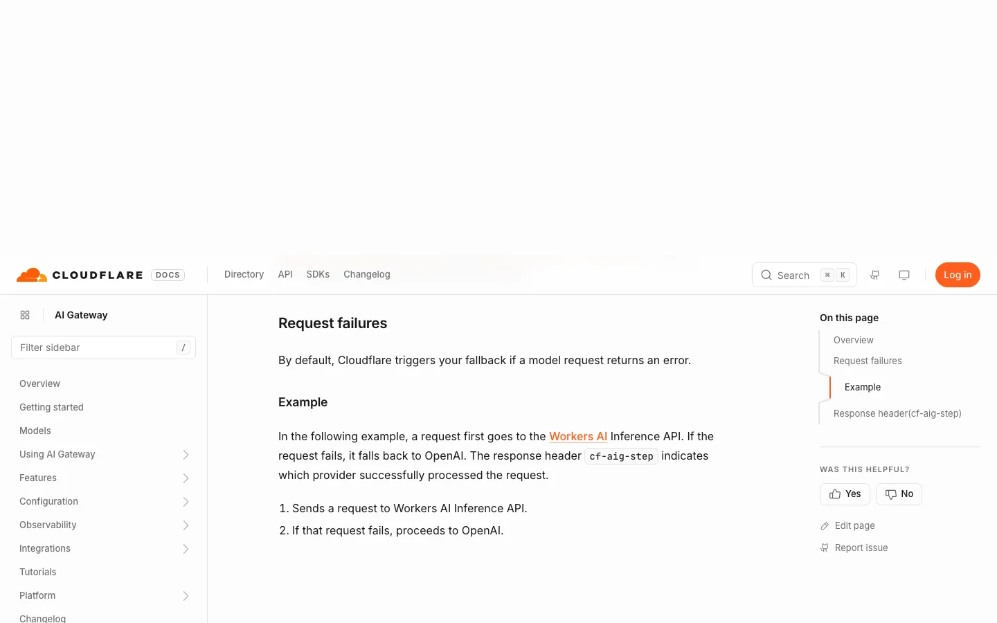 Cloudflare AI Gateway 官方文档中的跨供应商 fallback 示例