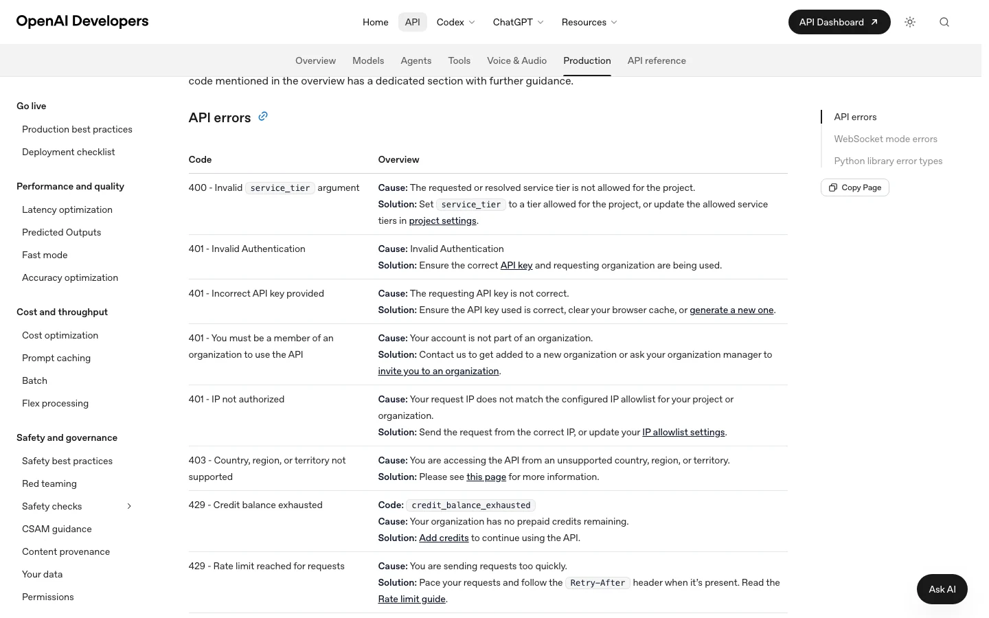 OpenAI 官方文档列出的多种 HTTP 429 情况