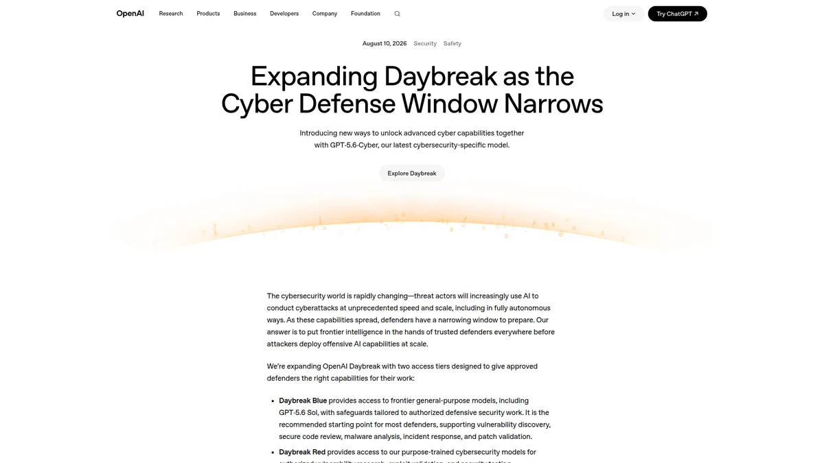 OpenAI Daybreak cybersecurity announcement