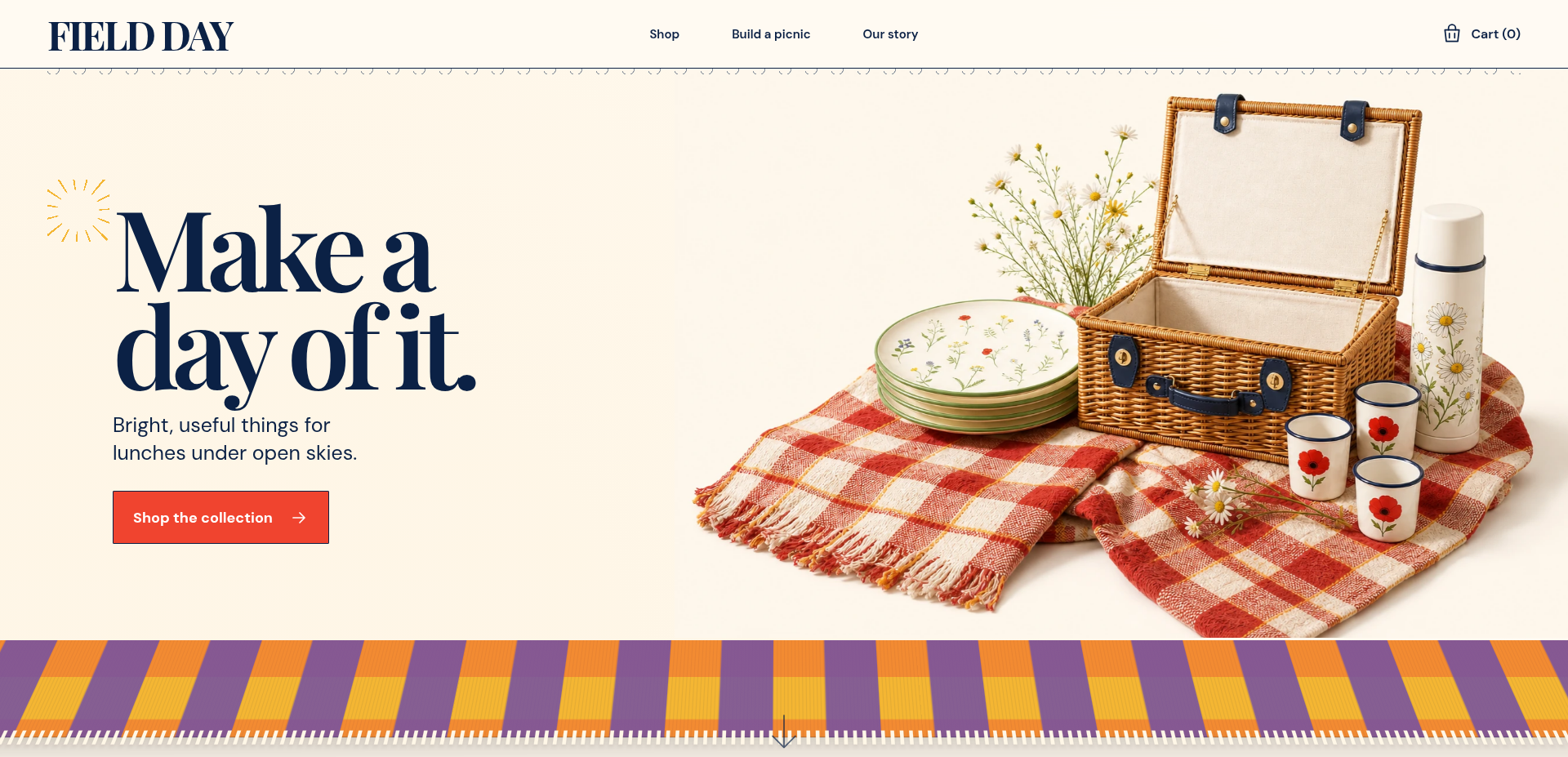 Field Day live picnic storefront with product imagery and a Cart navigation entry
