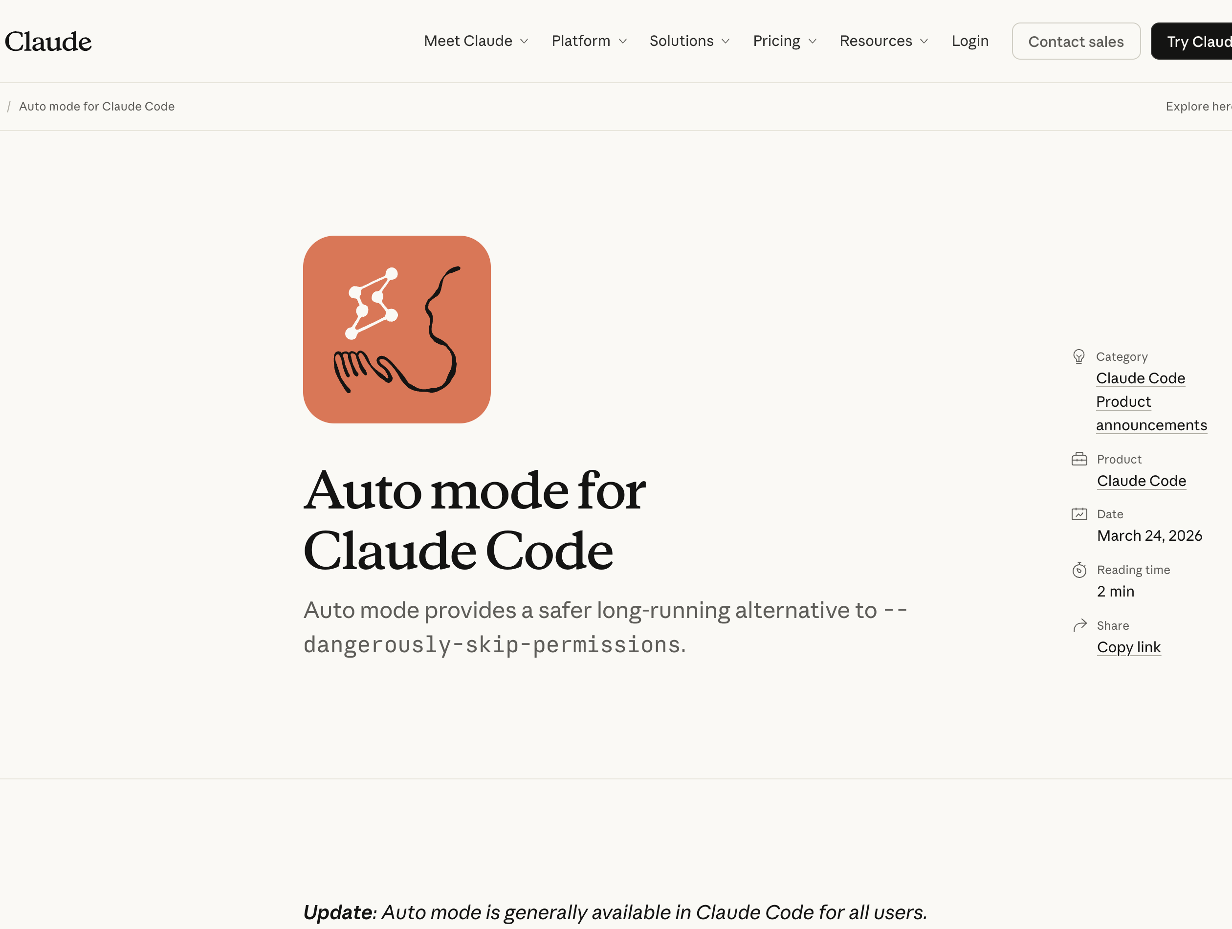 Anthropic Auto mode for Claude Code announcement