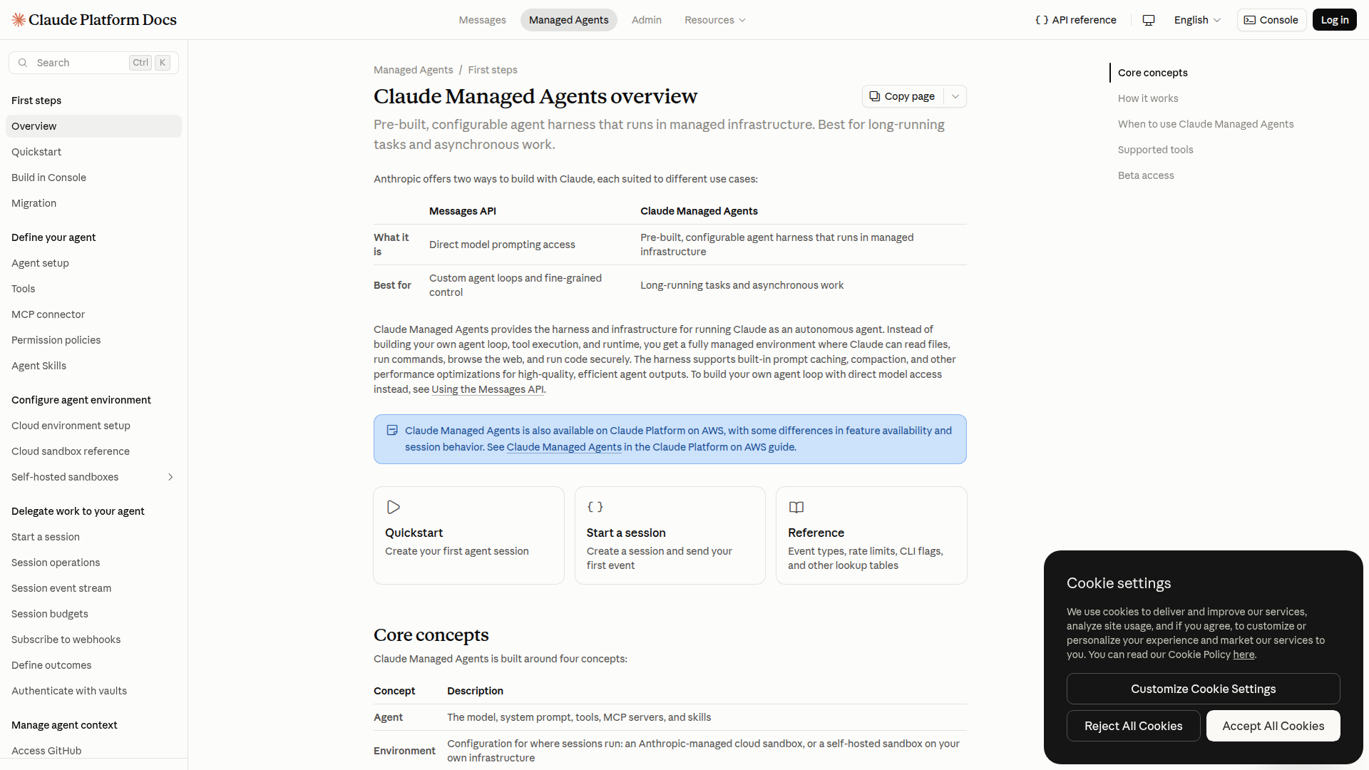 Claude Managed Agents platform documentation