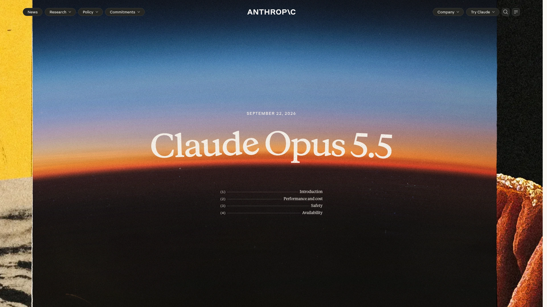Anthropic's Claude Opus 5.5 launch page dated September 22, 2026
