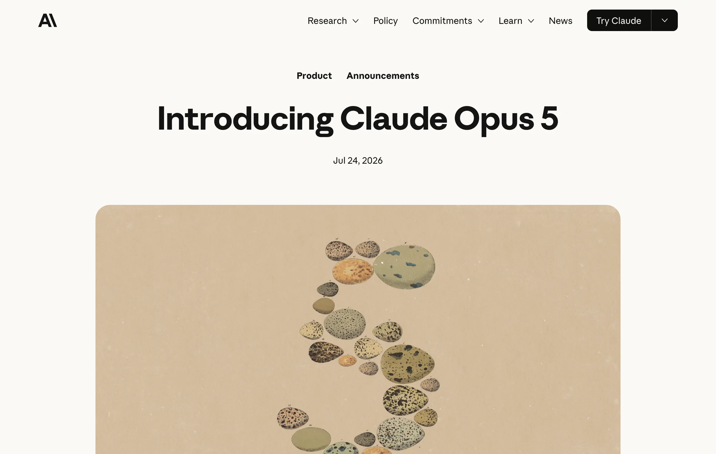 Anthropic's official Claude Opus 5 launch page dated July 24, 2026