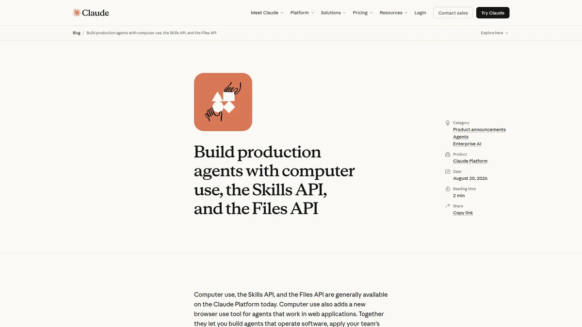 Anthropic's official release page introducing the generally available Skills API