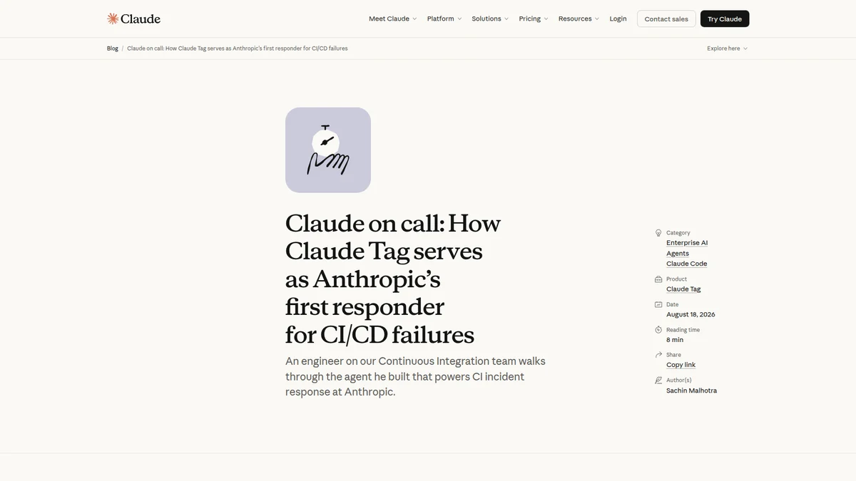 Anthropic's official Claude Tag CI/CD first-responder case study
