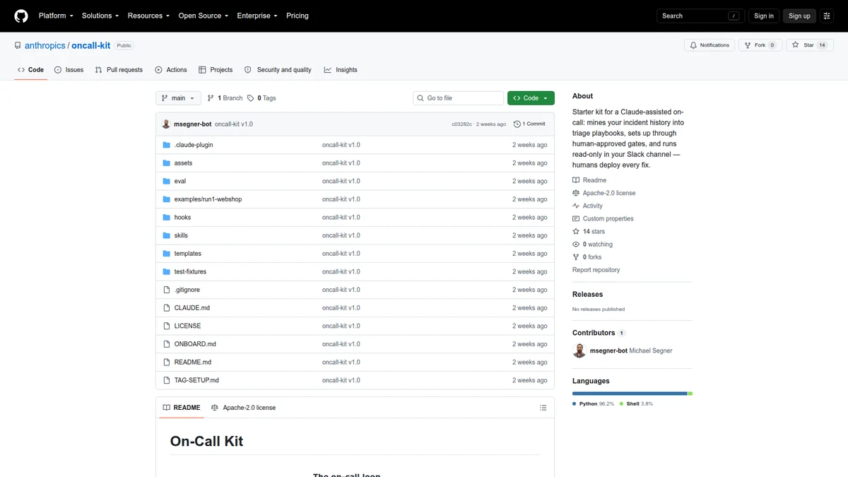 Anthropic's public On-Call Kit repository for Claude-assisted incident response