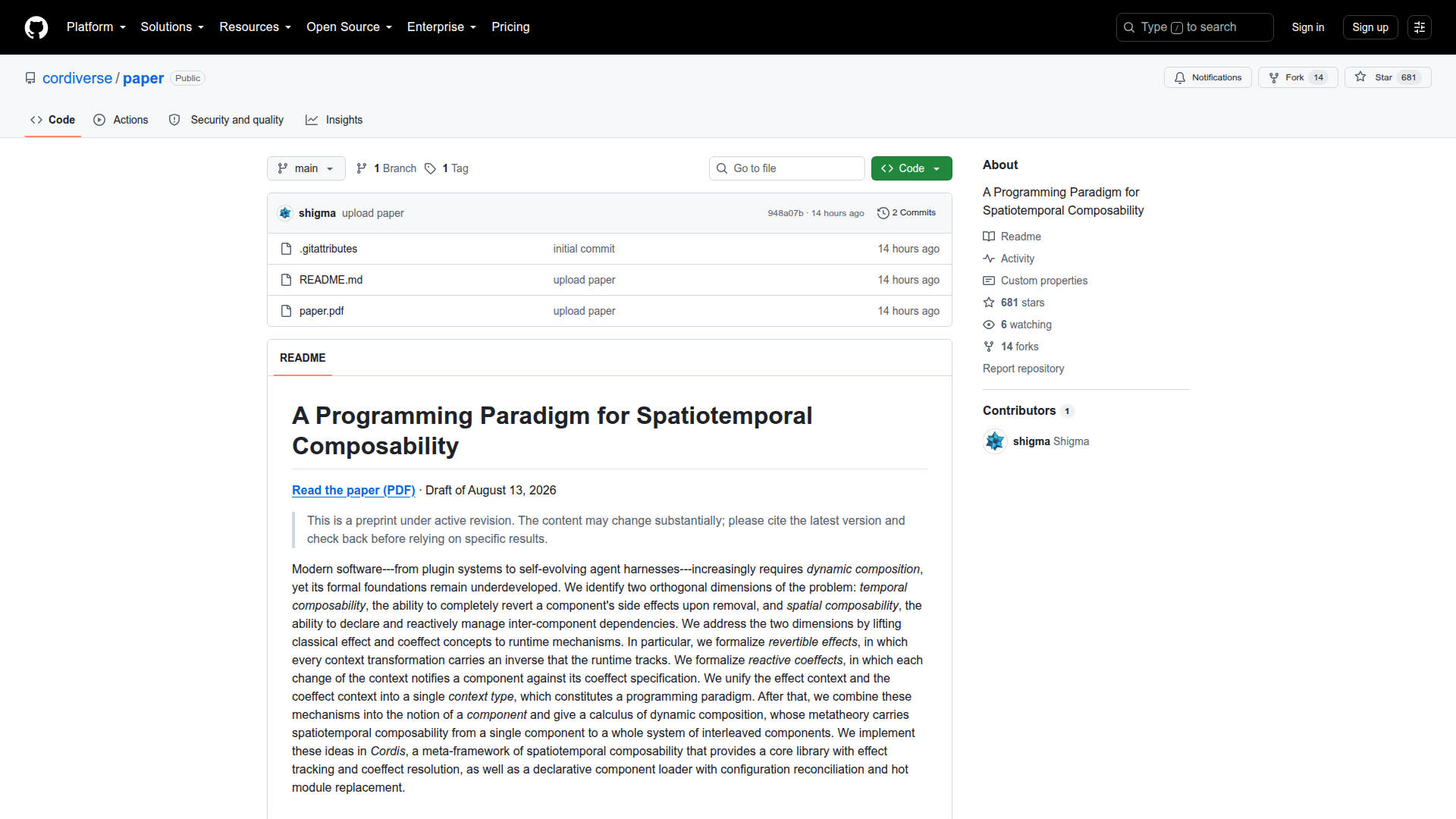 Cordis Paper on GitHub