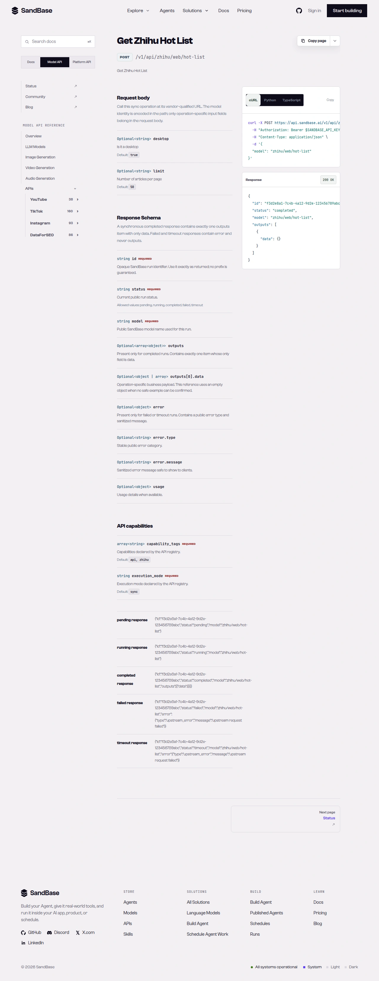 SandBase endpoint reference for the third hot-list endpoint in the dashboard
