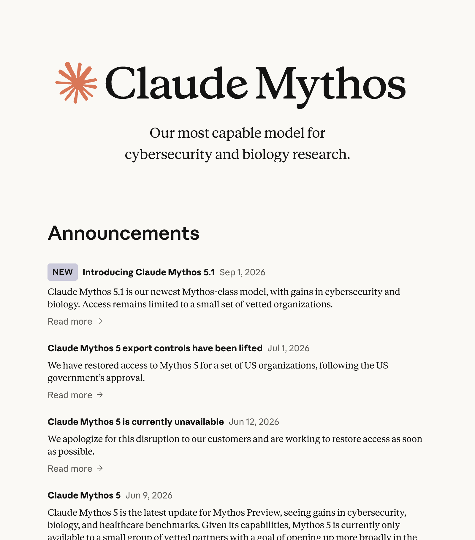 Claude Mythos official product page
