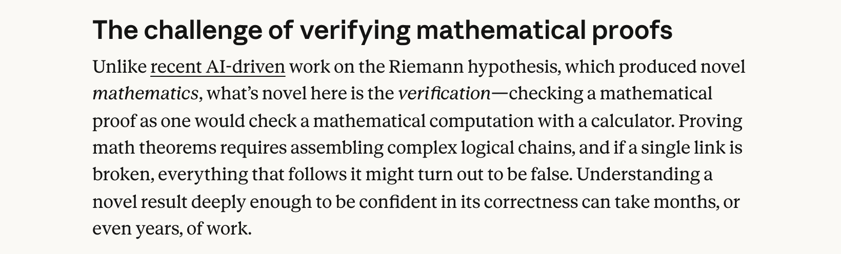Anthropic distinguishes verification from new mathematics