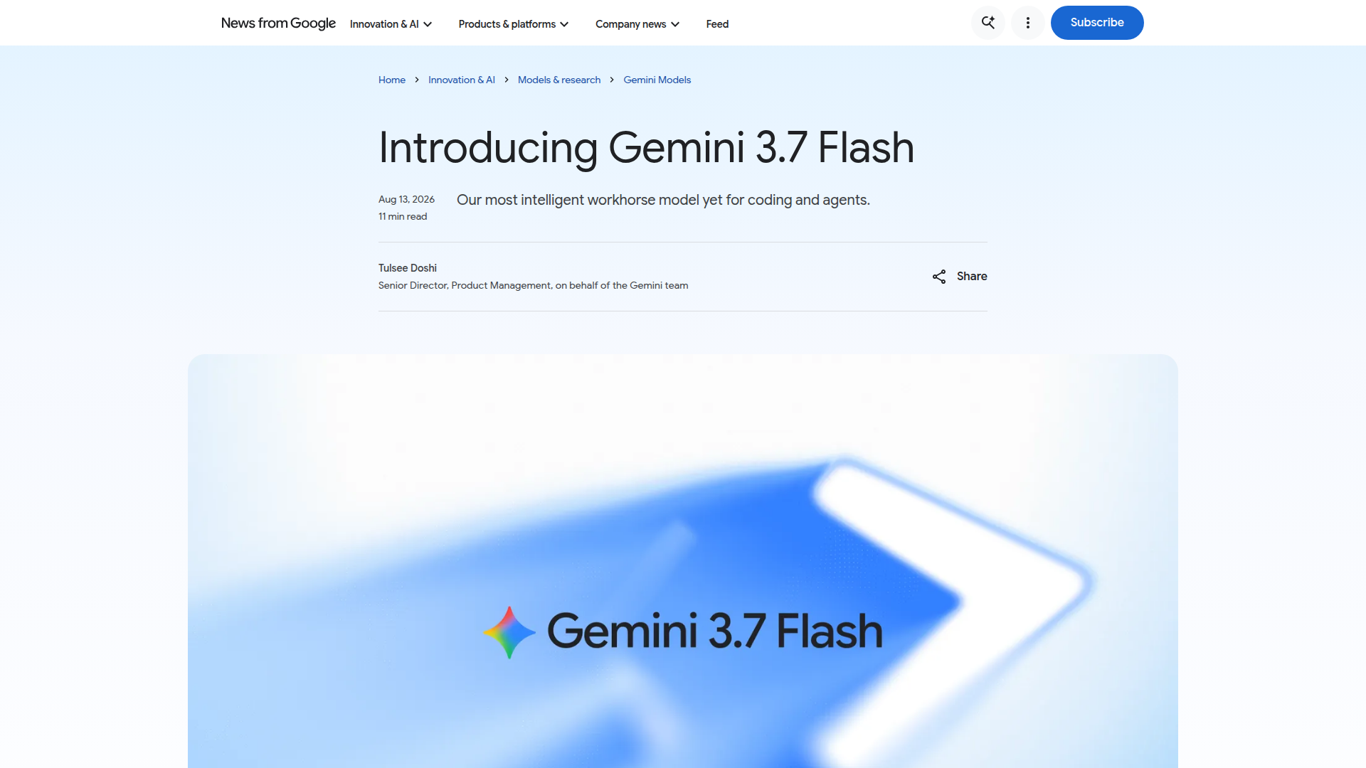 Google DeepMind blog announcing Gemini 3.7 Flash with pricing and capabilities