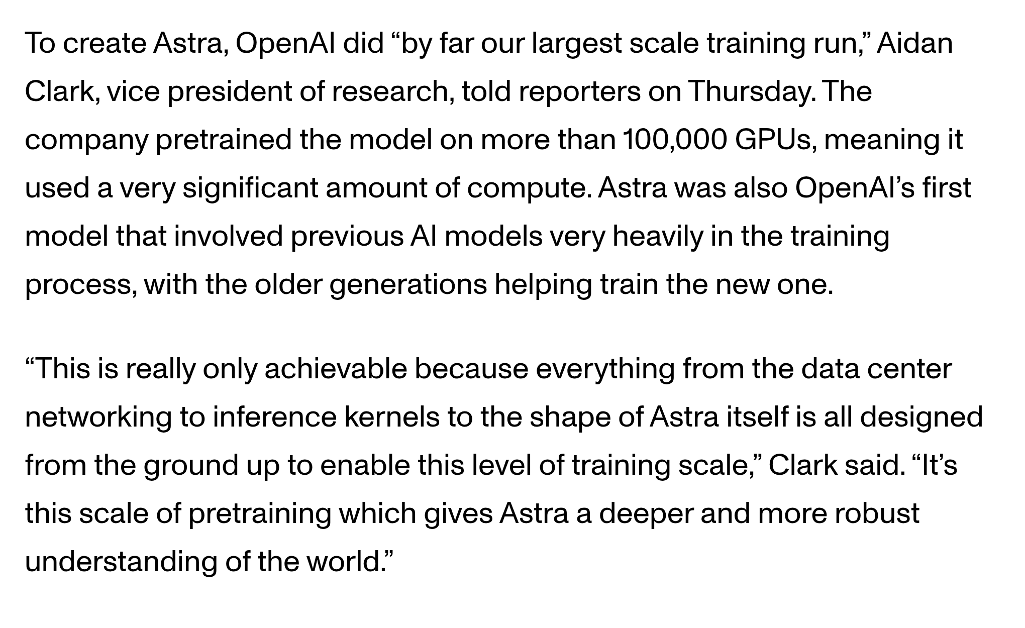 CNET's record of Aidan Clark's comments about Astra training