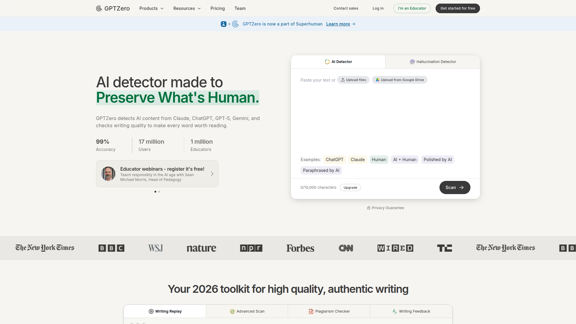 GPTZero AI detection tool — used to verify humanization results