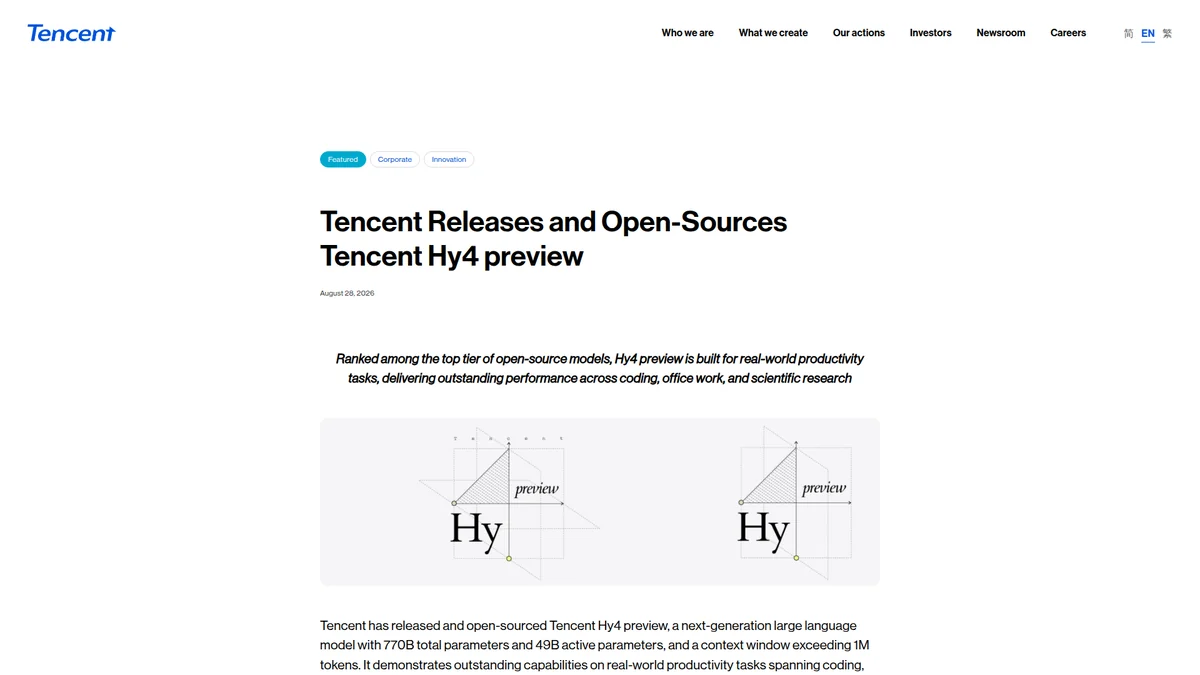 Tencent Hy4 preview announcement