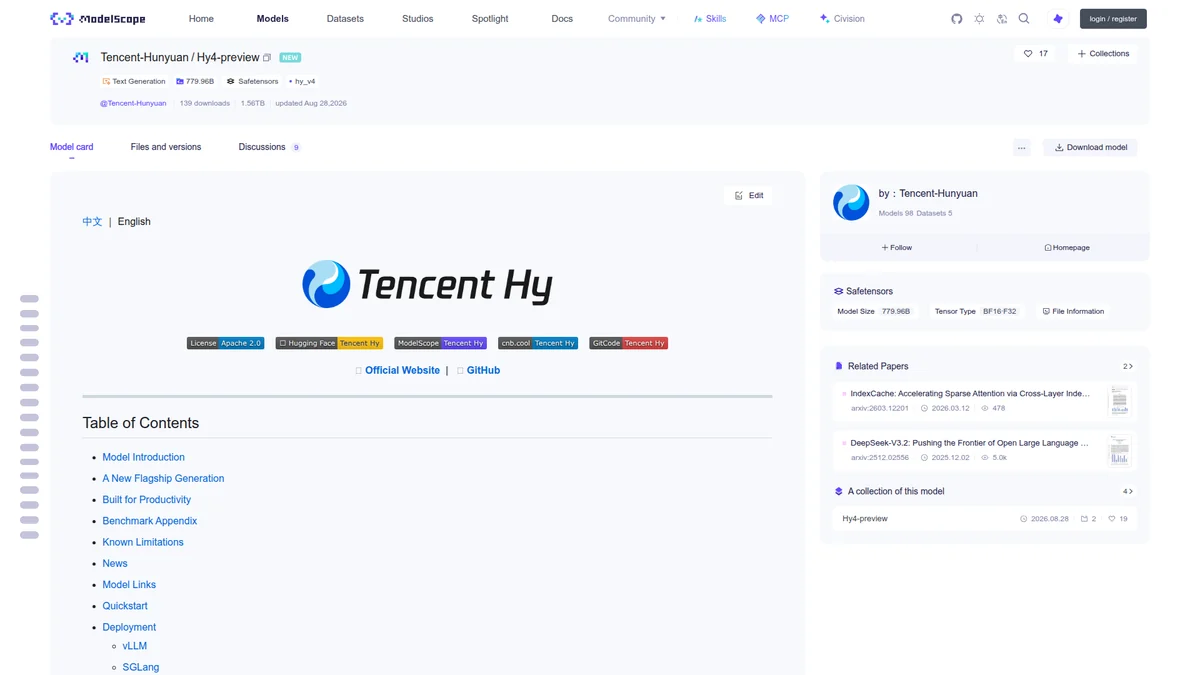 Hy4 preview on ModelScope