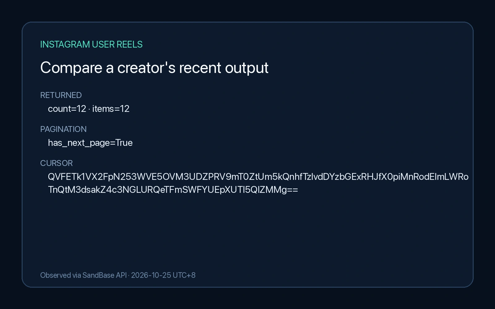 Instagram 创作者 Reels 数量和分页游标