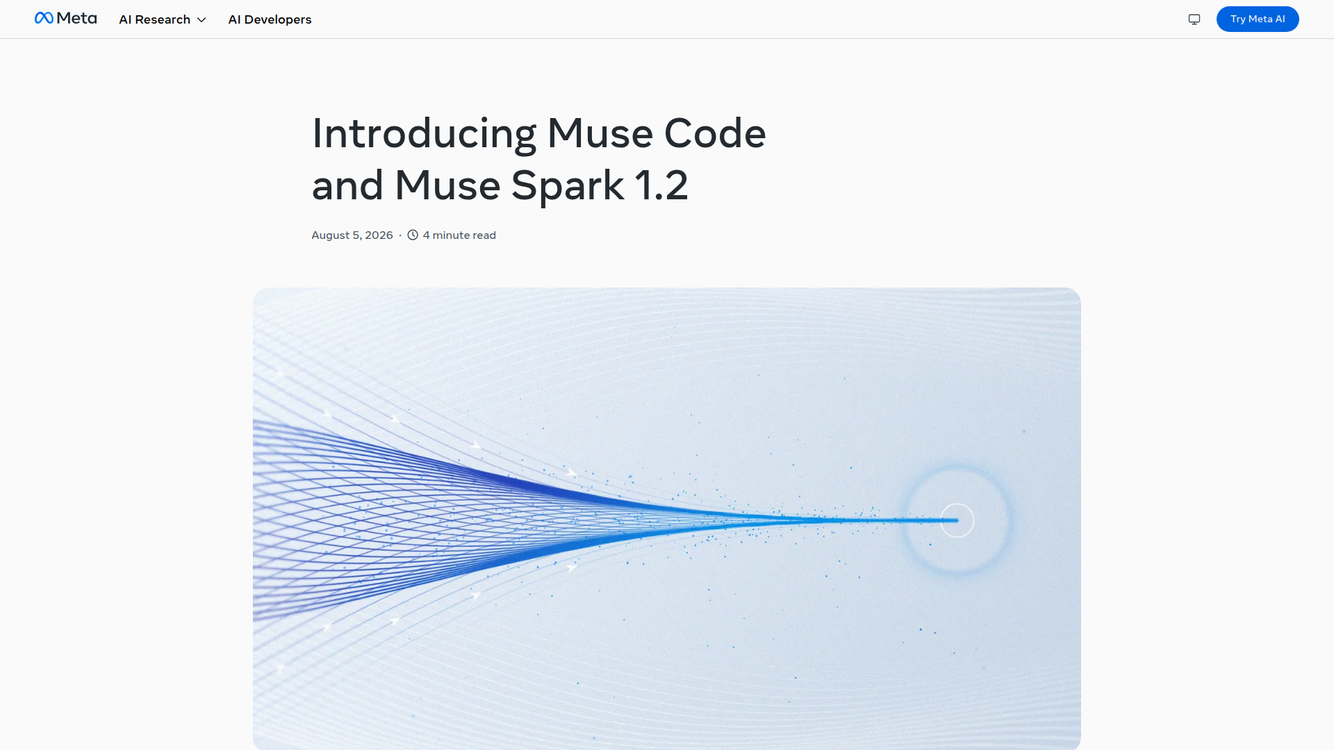 Meta AI Research page showing Muse Spark 1.2 details
