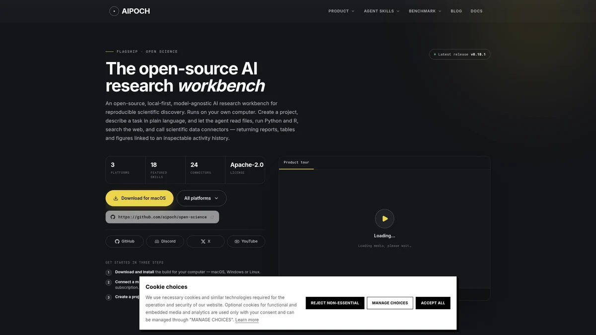 AIPOCH's official open-source scientific research workbench page