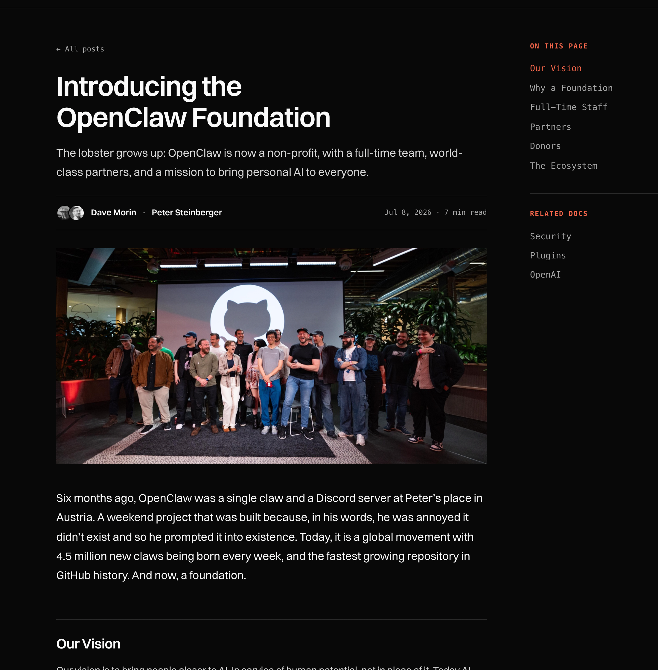 OpenClaw Foundation's official announcement page