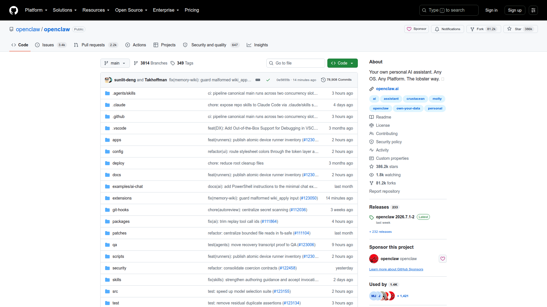 OpenClaw GitHub repository with 250k+ stars