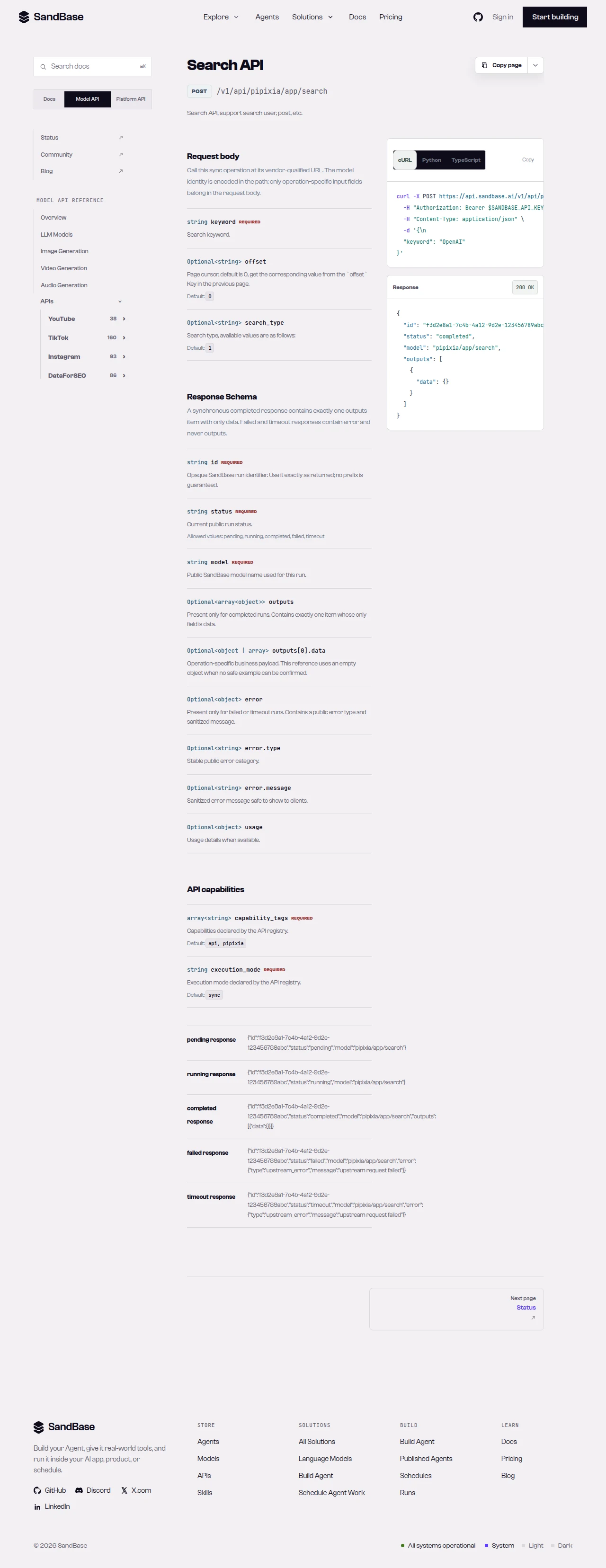SandBase Pipixia endpoint list showing hot-board, search, user, and post endpoints with their paths