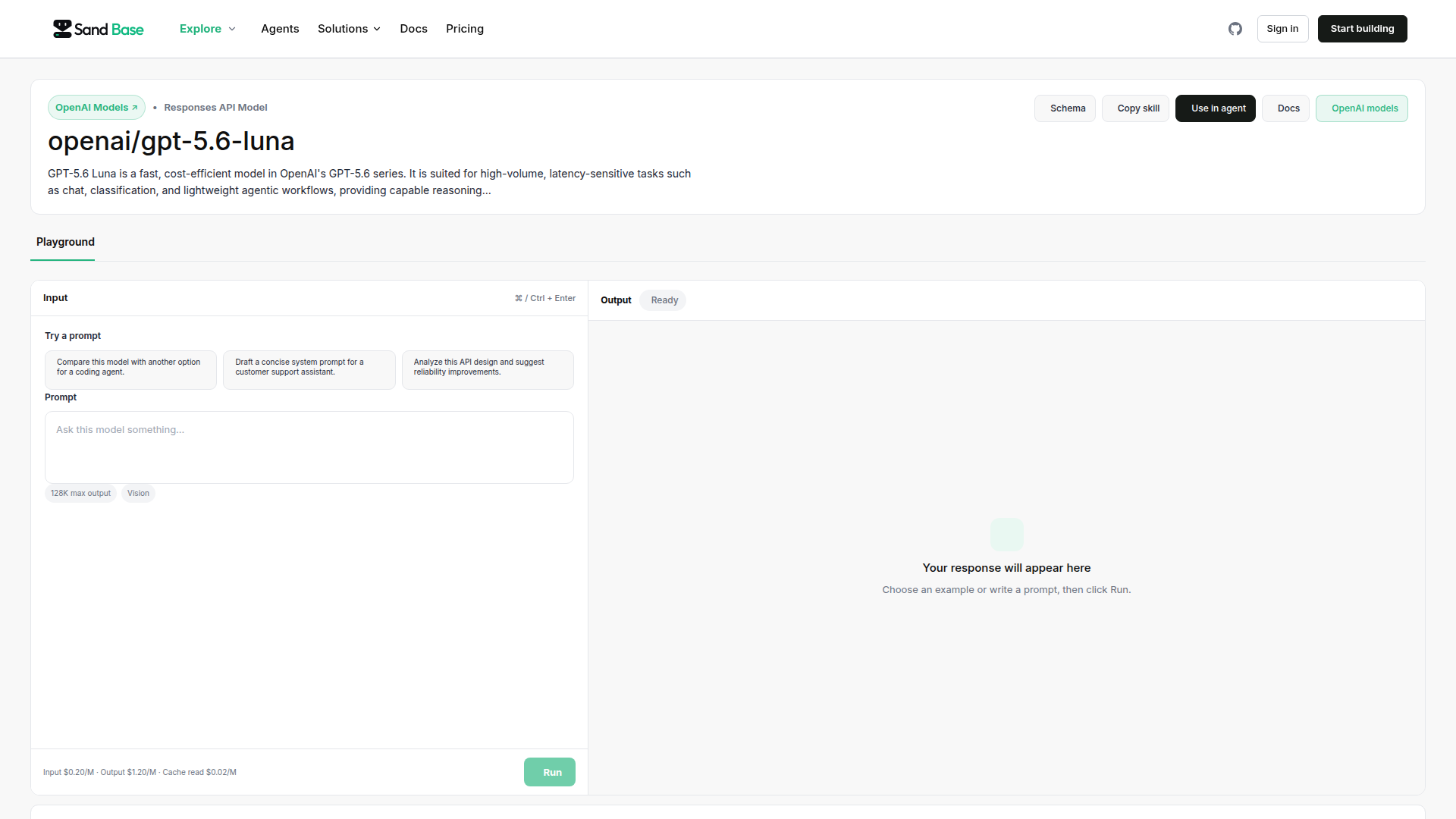 SandBase GPT-5.6 Luna API page