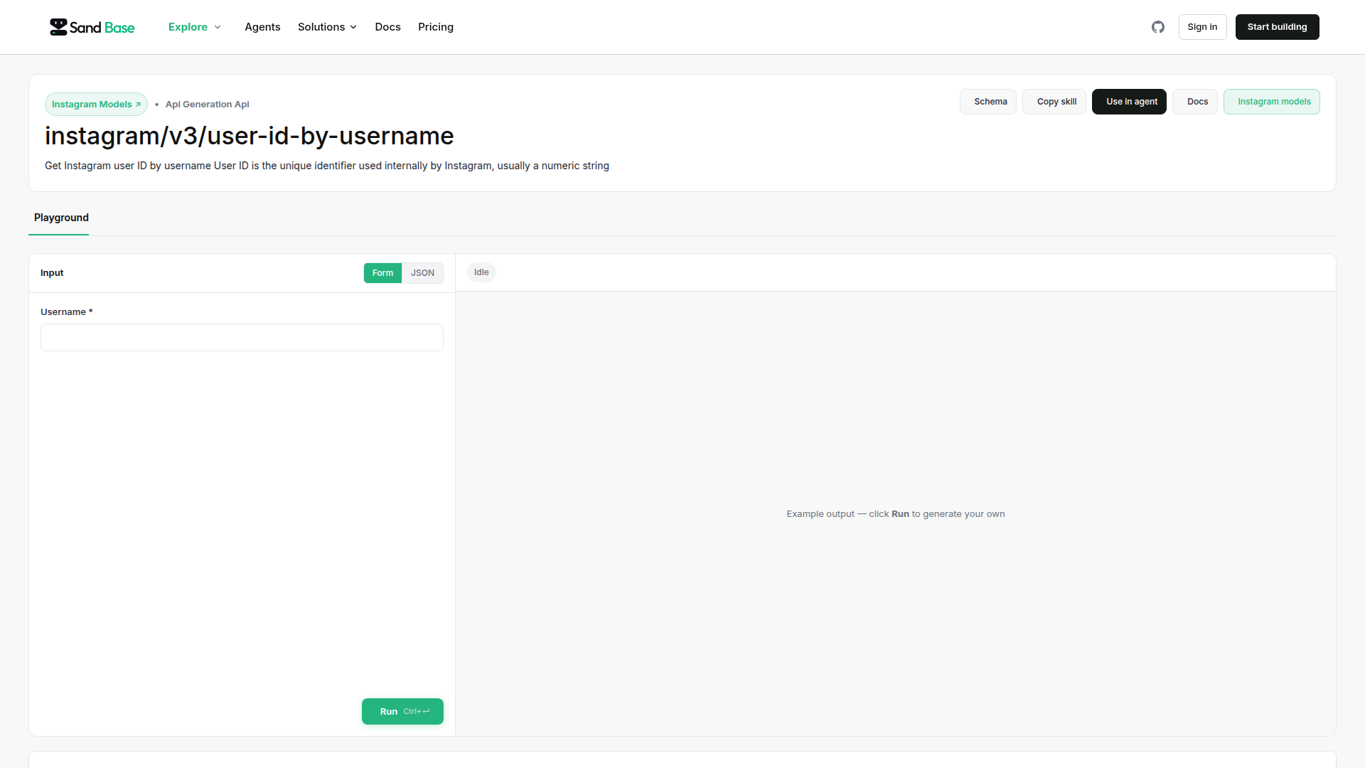 SandBase Instagram User ID API page