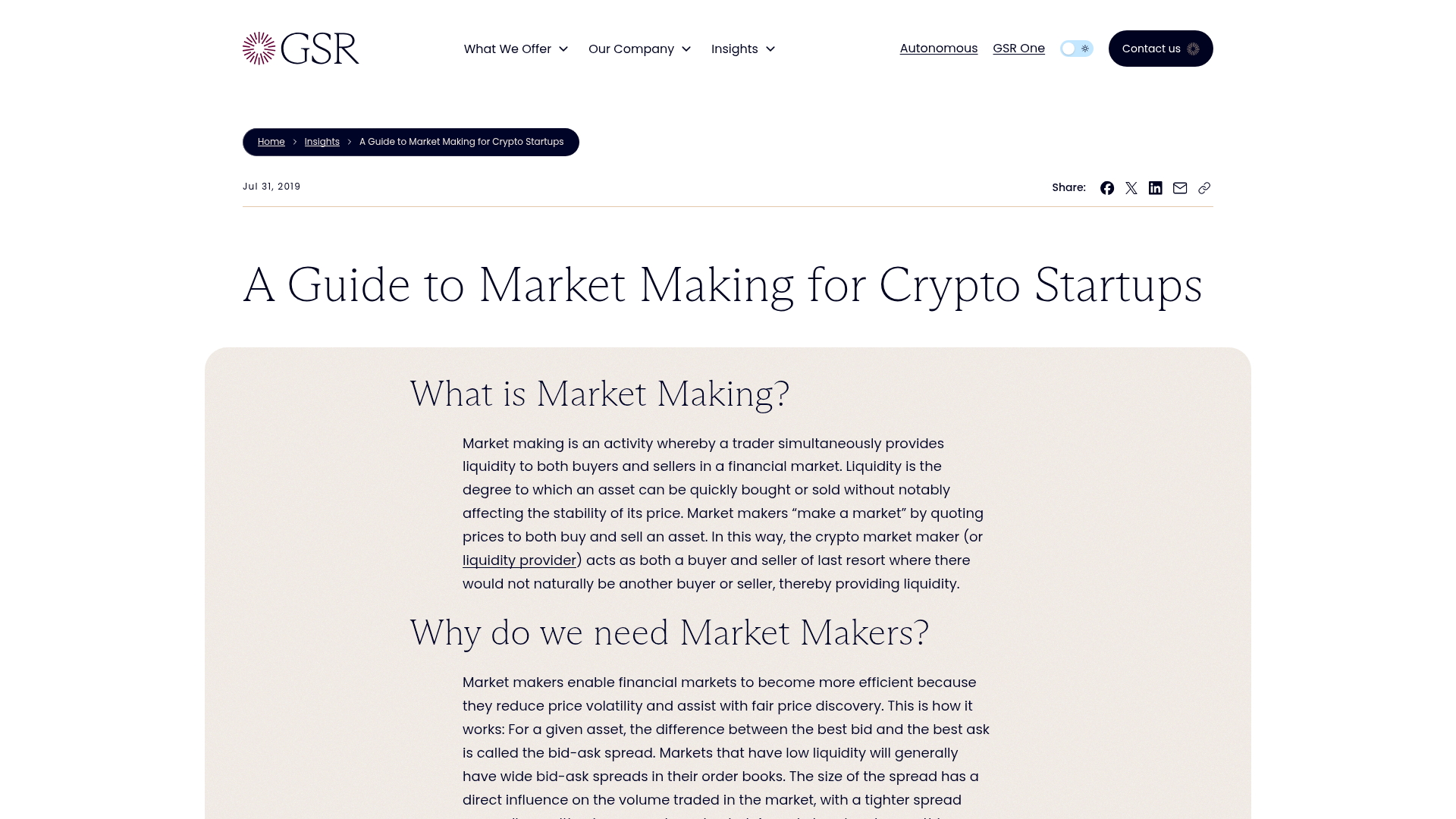 GSR 的做市指南解释买卖双边报价与流动性