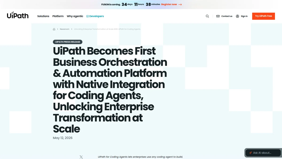 UiPath for Coding Agents launch announcement